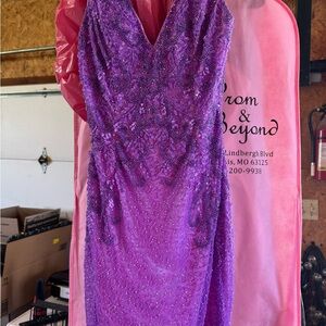 Beaded V-Neck Purple Prom Dress